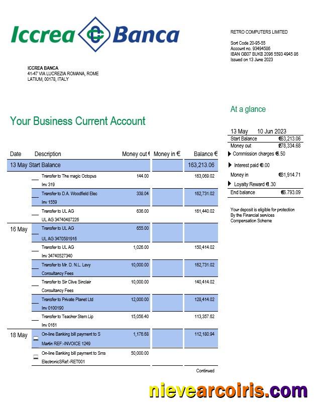 Iccrea Banca enterprise account statement
